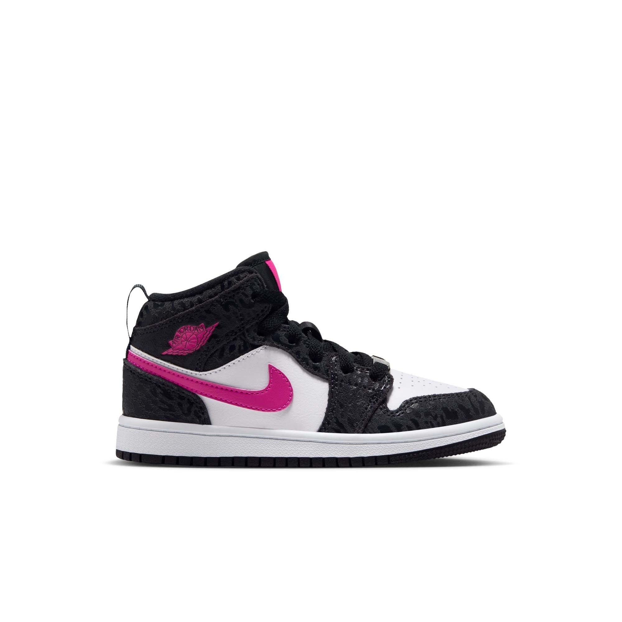 Jordan 1 Mid SE "Black/Laser Fuchsia/Anthracite/White" Preschool Girls' Shoe - BLACK/PINK